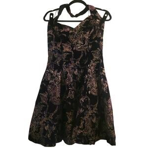 Vtg 80s Dance Dress Velvet  Sweetheart Sleeveless Green & Purple Floral Tulle 12